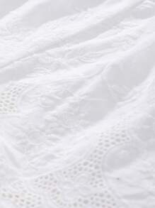 Sparklyn Summer Solid Ruffle Top With Ruffle Trim And Embroidered Shorts Set, For Tween Girls Summer Holiday - White - View 4