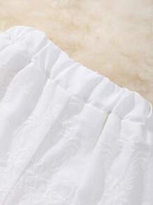 Sparklyn Summer Solid Ruffle Top With Ruffle Trim And Embroidered Shorts Set, For Tween Girls Summer Holiday - White - View 8