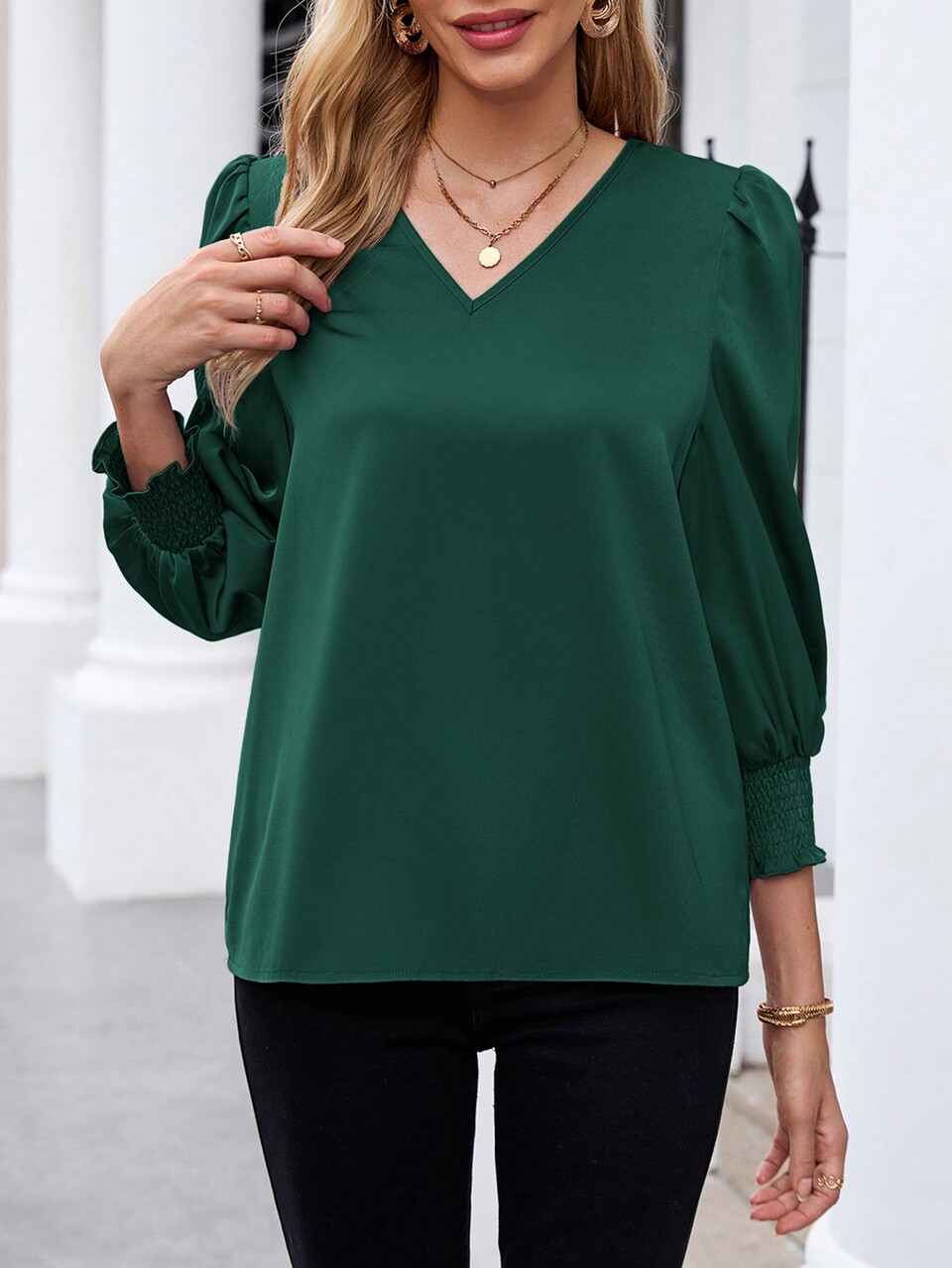 Women's Casual Ditsy Floral Long Sleeve Shirt Fall Women Shirts Teacher Clothes Date Night Dress