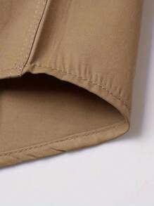 Men Contrast Trim Button Up Shirt - Khaki - View 6