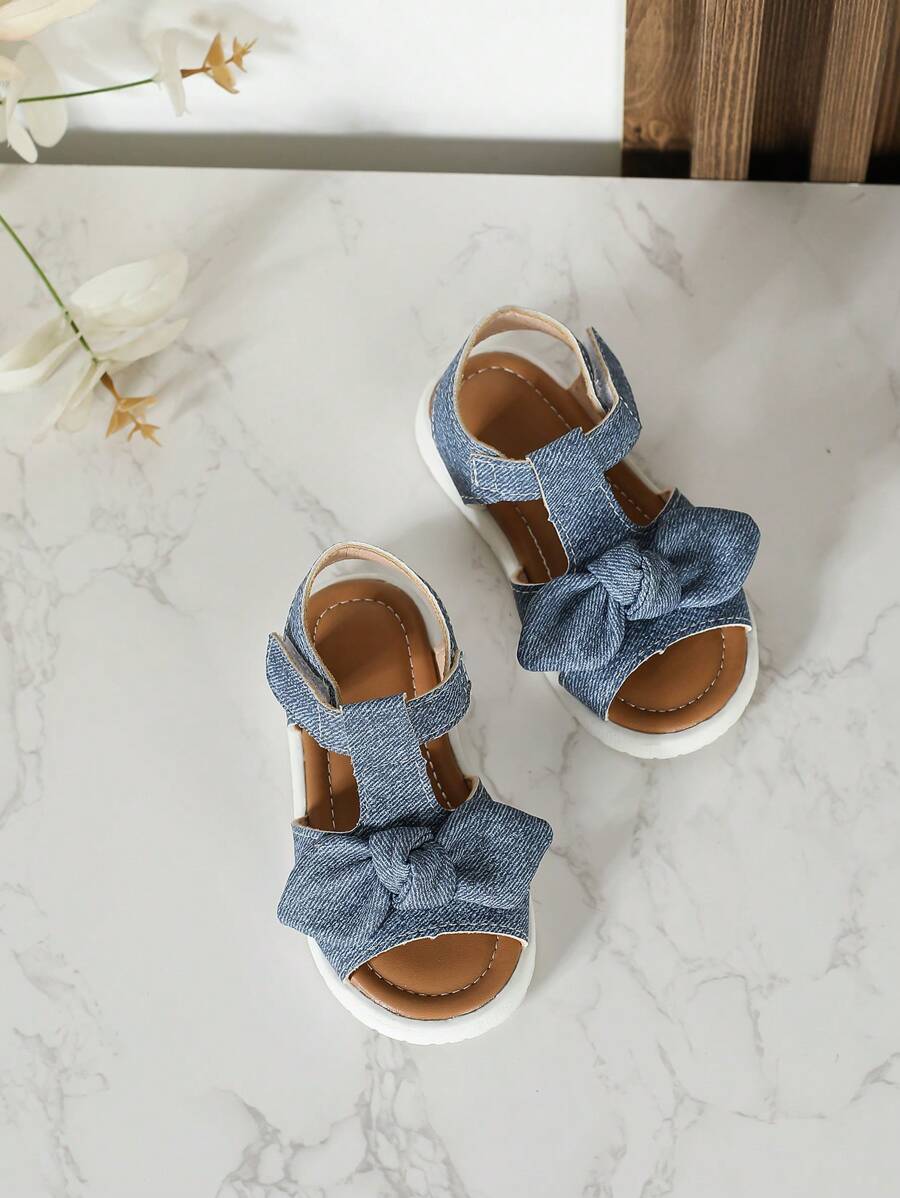 嬰幼兒女孩夏季軟底蝴蝶結裝飾開放式涼鞋 - 藍色 - 查看 1