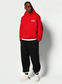 SUMWON Regular Fit Overhead Hoodie With Front And Back Graphic Print - Red - View 4