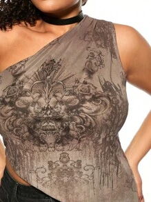 Forever 21 大尺碼Y2K音樂節印花女性夏季上衣 - 軍綠色 - 查看 6