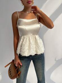 Firerie Top camisola sin tirantes con retazos de encaje de color liso para mujer para primavera/verano - Blanco - Ver 1