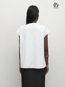 BizChic Women's Summer Casual Solid Color Hollow Out Ruffle Hem Business Leisure Shirt