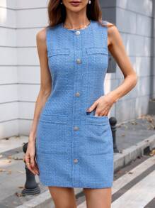 Aveloria Rosie Fashionable & High-Grade Commuting Plaid Woolen Sleeveless Dress For Women, Summer