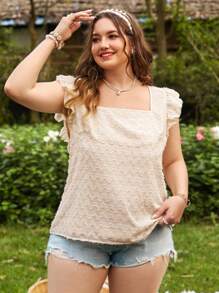 Dreamara Große Größen Damen Stoff Kurzarm Cover Up Urlaubs Lässig Stil locker geschnittenes Shirt mit quadratischem Kragen, bequem und atmungsaktiv - Weiss - Übersicht 6