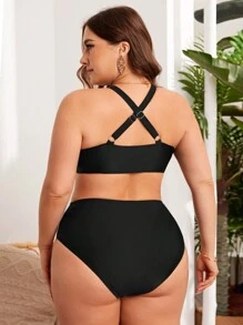 SHEIN Swim Curve Plus Size Colorblock Beach Vacation Swimwear Set,Summer Beach