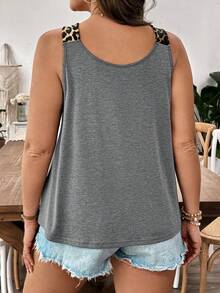 SHEIN LUNE Plus Size Nữ Mùa Hè Da Báo Chắp Vá Túi Áo Yếm Thường Ngày - Màu xám đen - Xem 2