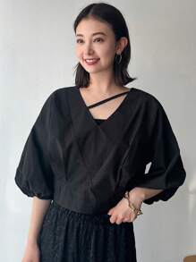 FRIFUL Women Fashionable Solid Color Loose Shirt With Simple Design - Black - View 6