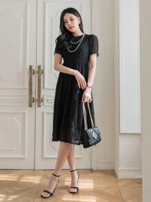 DAZY Đầm maxi cổ tròn tay ngắn màu trơn - màu đen - Xem 6
