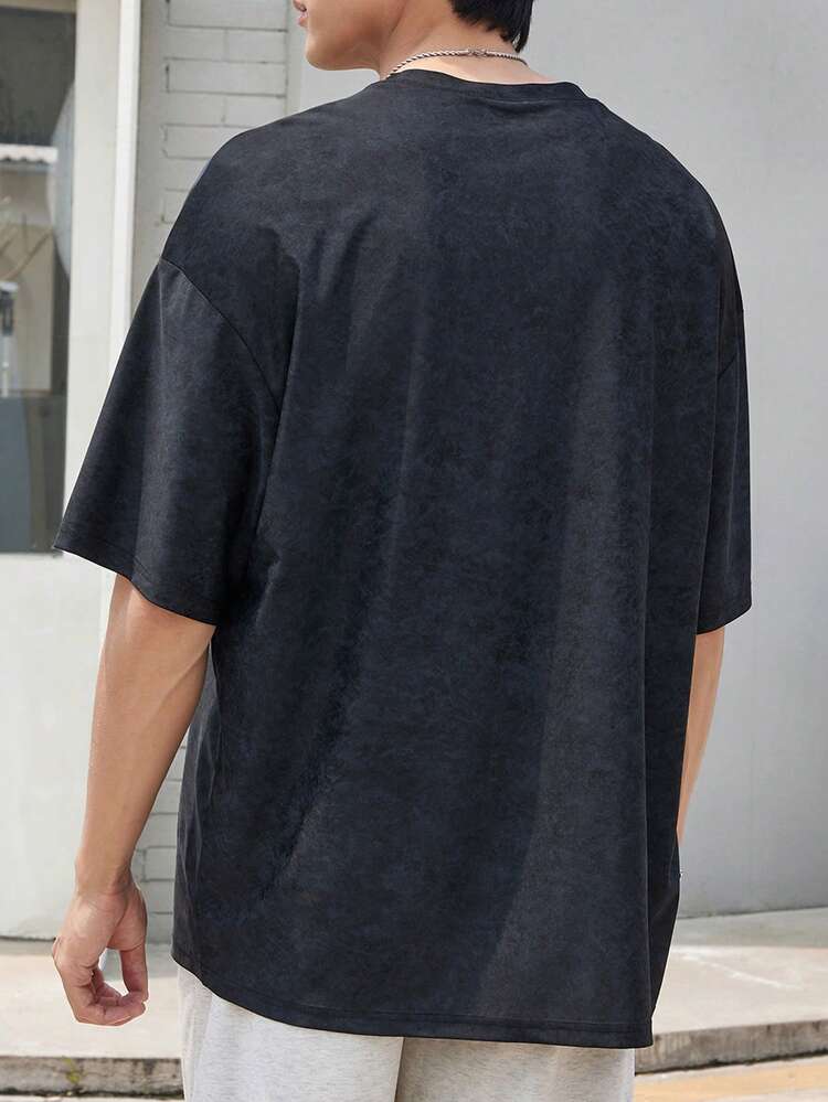 Men Summer Washed Casual Loose T-Shirt With Pattern Detailing