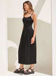 Forever 21 Women Solid Color Spaghetti Strap Sleeveless Sundress For Summer - Black - View 4
