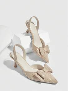 CUCCOO CHICEST Women's High Heel Fashion Shoes With Bow Decoration, Graduation Heel, Prom Heels For Summer - Apricot - View 5