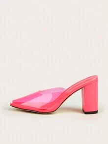 Fashionable Women Shoes With Chunky Heel And Transparent Upper, Rose Red - Hot Pink - View 3