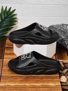 新款卡通印花舒適厚底拖鞋，適合日常休閒穿著，戶外海灘和室內家居使用 - 黑色 - 查看 2