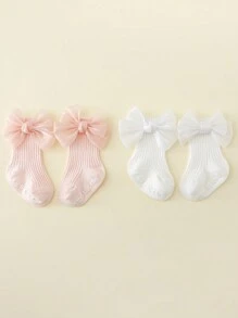 2雙女童中筒絲質蝴蝶結公主襪，春/夏季 - 彩色 - 查看 2