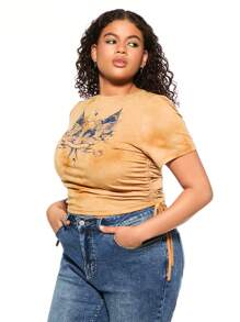 Forever 21 Summer Y2K Punk Pattern Music Festival Plus Size Women T-Shirt - Yellow - View 1