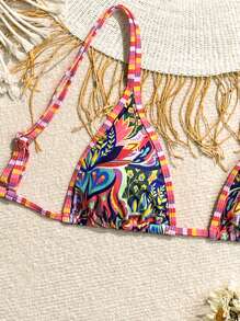 SHEIN Swim Áo tắm đi biển in ngẫu nhiên, áo bikini cổ điển cho mùa hè - Nhiều màu - Xem 4