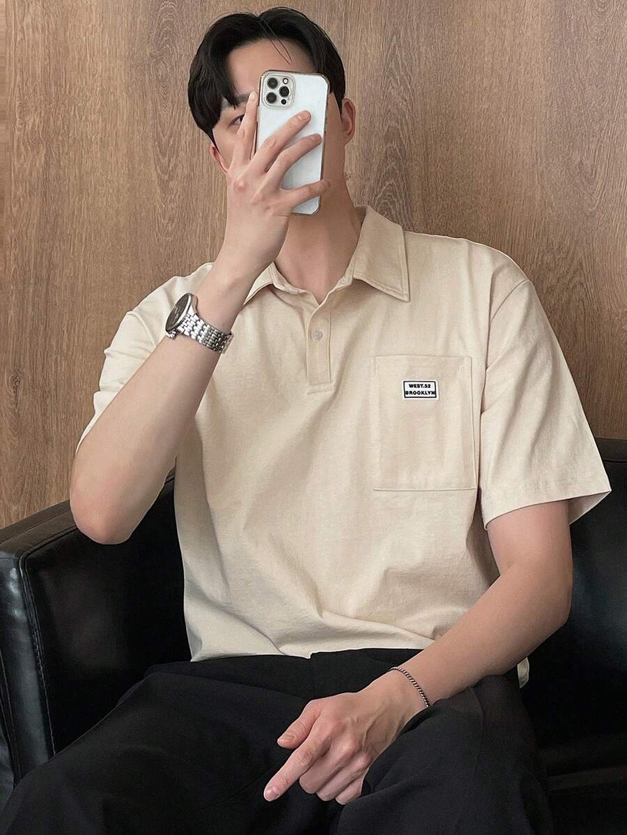 DAZY Men Summer Fashion Versatile Printed Polo Shirt - Apricot - View 1