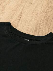 SHEIN LUNE New York Letters Printed Casual Loose Women Summer Tee Dress With Round Neckline 1998 NEW YORK PURSUE EVERY POSSIBILITY Chic Dress - Black - View 3