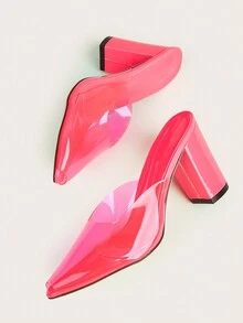 Fashionable Women Shoes With Chunky Heel And Transparent Upper, Rose Red - Hot Pink - View 4
