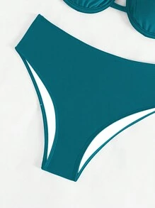 SHEIN Swim Bộ bikini dây đeo spaghetti có gọng chắc chắn đi biển mùa hè dành cho nữ - Màu xanh ngọc - Xem 5