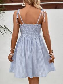 SHEIN 孕婦假期休閒條紋高腰背心裙 - 藍色 - 查看 2