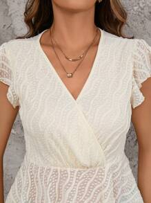 SHEIN Clasi Women Summer Overlapping V-Neck Butterfly Sleeve Ruffle Hem T-Shirt - Apricot - View 7