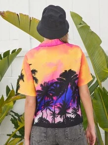 Forever 21 Áo Sơ Mi Nữ Tay Ngắn In Toàn Thân Cổ Bẻ Nút Trước Cho Mùa Hè Thường Ngày - Nhiều màu - Xem 2