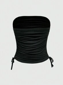 ROMWE Grunge Punk Áo ống rút bên hông in hình chữ thập và cánh thời trang mùa hè cho nữ, đi học - màu đen - Xem 5