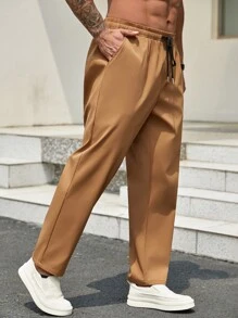 Manfinity Homme Pantalones simples de unicolor de talla grande para hombre adecuados para uso diario - Marrón - Ver 4
