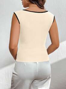 SHEIN Privé Áo khoác nữ Colorblock Edge Cami có tay áo có mũ - Màu Khaki - Xem 2