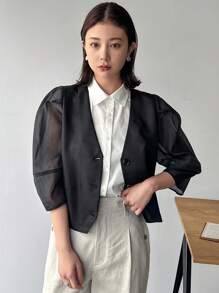 FRIFUL Women Solid Color Single-Breasted Casual Jacket With Medium Sleeves - Black - View 7