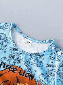 SHEIN Conjunto de ropa de calle casual para bebé niño de 2 piezas con estampado de león en la parte superior y pantalones de manga larga, adecuado para otoño e invierno - Azul - Ver 8