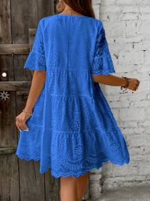 EMERY ROSE Vestido de vacaciones de ocio para mujeres de unicolor con bordado de calado