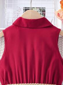 SHEIN 少女夏季優雅百褶寬腿連身褲，配有編織腰帶