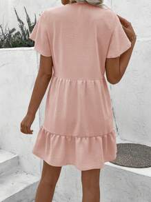 EMERY ROSE Women Vacation Leisure Solid Deep V-Neck Dress - Baby Pink - View 2