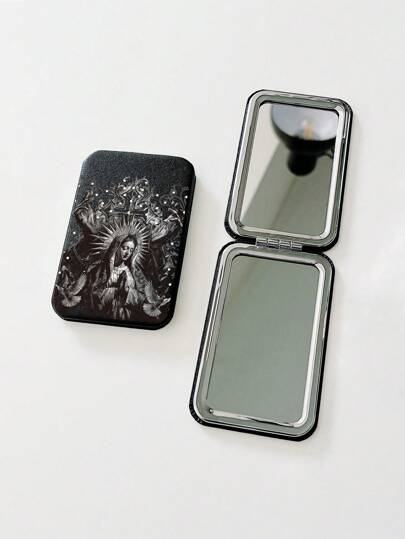 ROMWE Goth Portrait Printed Folding Portable Black Mirror