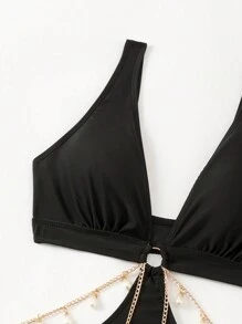 Swim Vcay Summer Beach Women Chain Design Holiday Style One-Piece Swimsuit - Black - View 8