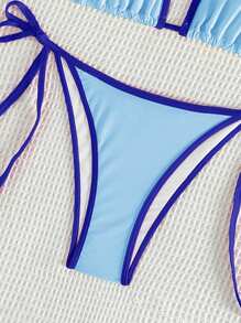 SHEIN Swim Damen Farbblock Halter Binden Sexy Bikini Set für Urlaub Sommer