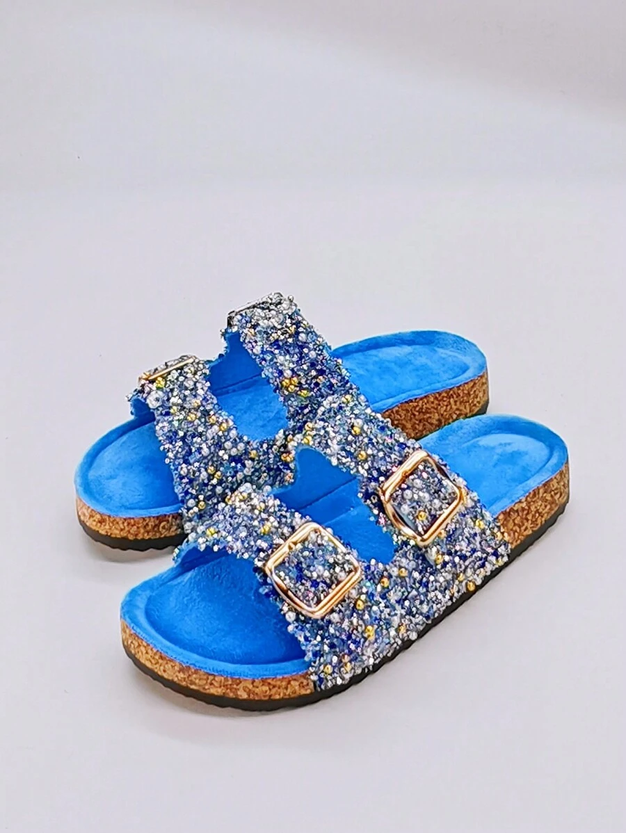 roulvxiang New Glitter Slides - Purple Platform Beach Sandals, Non-Slip Sole,Spring Summer Outfits