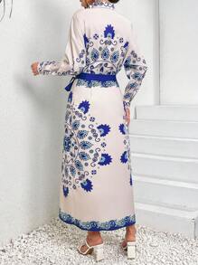 Seusyu 女士印花休闲衬衫和裹身裙两件套 2 件套 - 彩色 - 查看 6