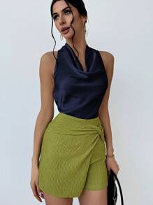 Firerie Women Elegant Sexy Holiday Music Festival Back To School Leopard Print Draped Neck Sleeveless Blouse Old Money Homecoming Going Out Tops Work Women Blouses Women Shirts - Navy Blue - View 5