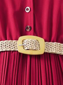 SHEIN 少女夏季優雅百褶寬腿連身褲，配有編織腰帶