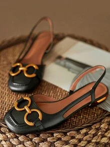 Ladies New Flat Sandals Women Summer Closed Toe Thick Heel Horsebit Low Heel Shoes With Back Strap Flat Shoes - Black - View 6