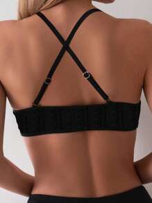 SHEIN Swim Ladies Solid Color Bikini Top Summer - Black - View 2