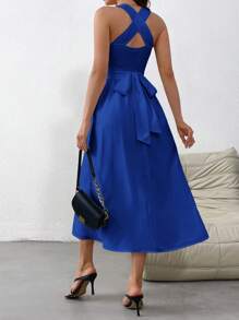 Firerie Women French Cross Halter Neck Sleeveless Dress For Valentine Day - Royal Blue - View 2