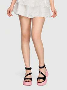 ROMWE Kawaii 女性歐美風閃亮開趾厚底涼鞋 - 粉色 - 查看 1