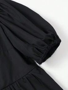 Lässiges Schwarzes Hemd Mit Puffärmeln Und Fliege Für Frühling/sommer